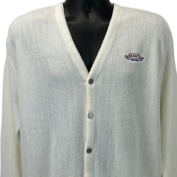 Vintage 70s 80s Kraft Foodservice Cardigan Sweater Food Service White L Large - Picture 1 of 7